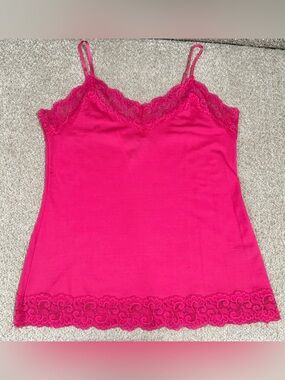 White House Black Market Hot Pink Lace-Trim Camisole